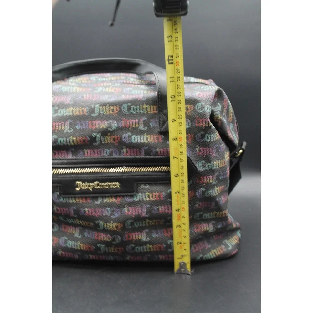 Juicy Couture Rainbow Logo Print Satchel Duffel Shoulder Bag Black Crown Charm